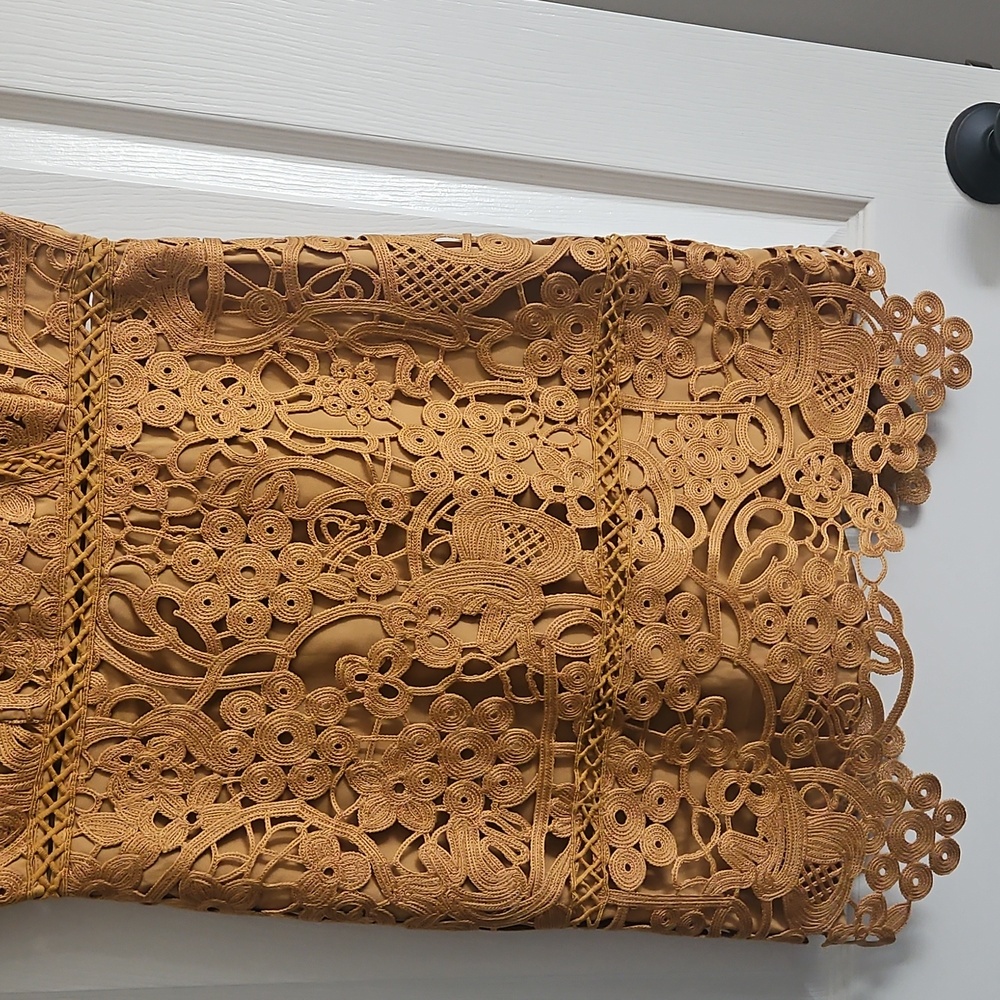 Adelyn Rae Lace V-neck Short Sleeve  Sheath Mini Dress: Color- Mustard - Picture 6 of 11